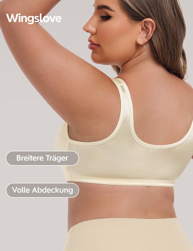 Minimizer Wireless T-Shirt Bra Front Closure Strong Support Plus Size – Beige 90B