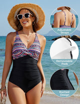 Women's Slimming V-Neck One Piece Swimsuit – Black L