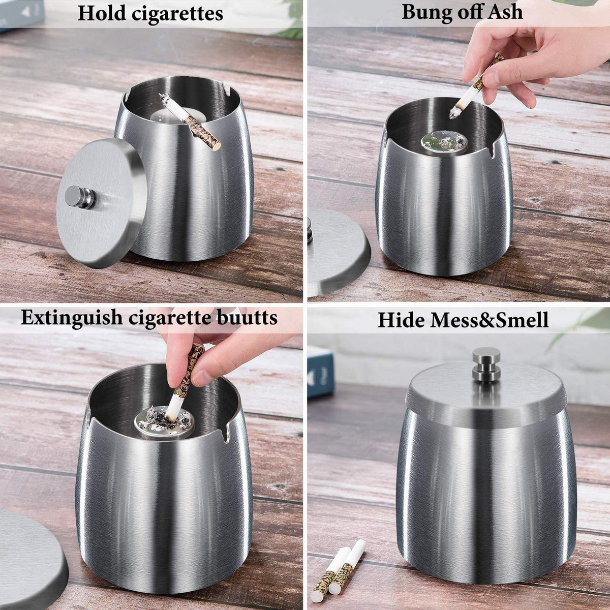 Scrumieră mare de exterior din inox cu capac antivânt – Argintiu