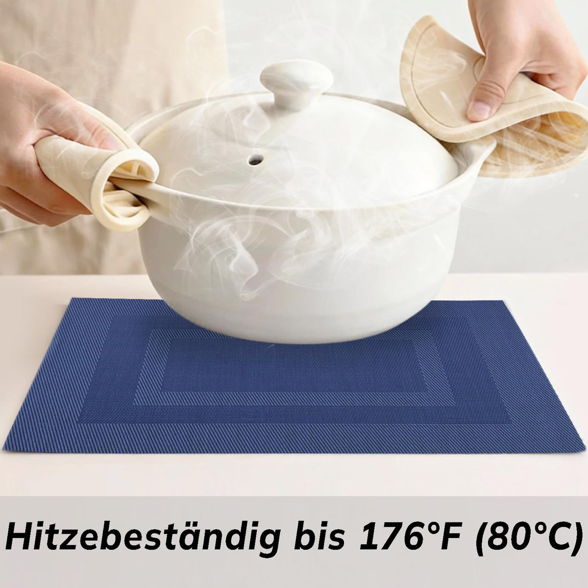 Washable PVC Placemats Set of 6 Heat-Resistant Wipeable 30x45cm - Blue