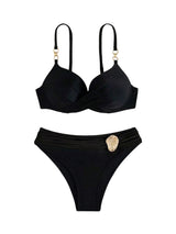 Costum de baie două piese damă cu armătură push-up și slip brazilian – Negru L