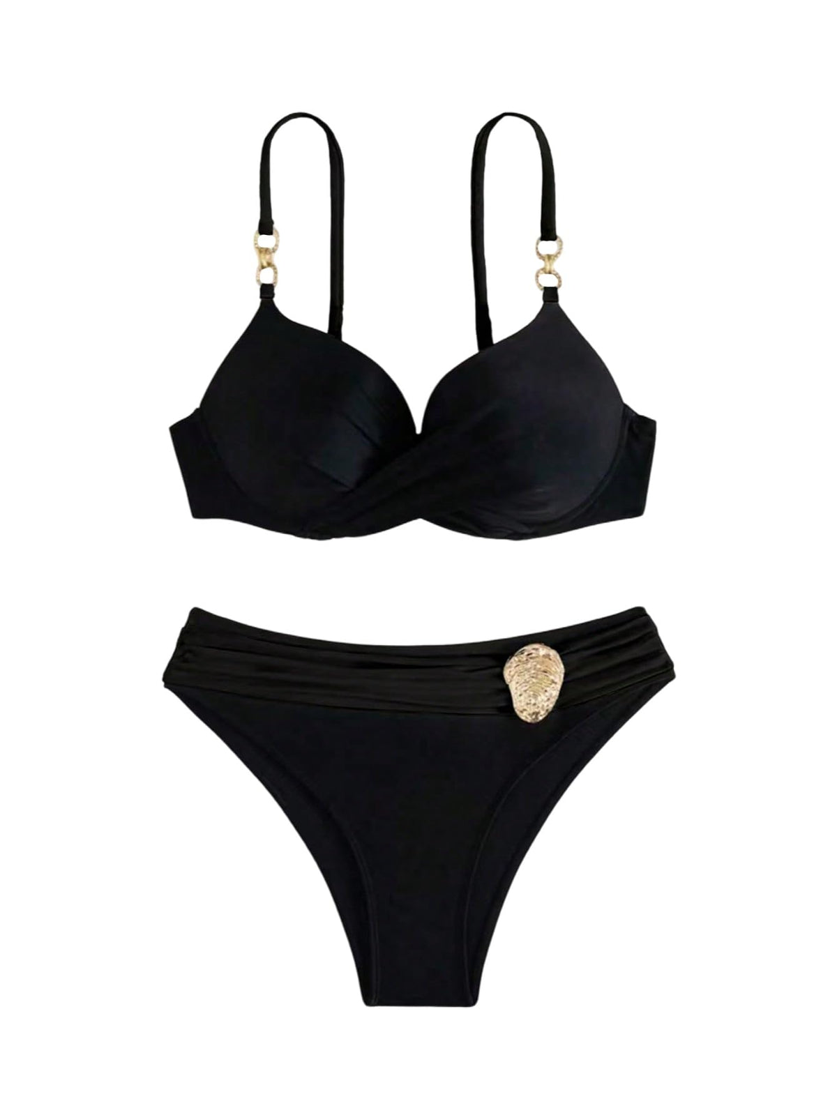 Costum de baie două piese damă cu armătură push-up și slip brazilian – Negru L