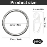 Curtain Rings & Hooks 50 Metal + 50 Plastic 30mm Inner Dia for Rods – White