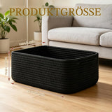 Cotton Rope Storage Baskets Set of 3 Foldable with Handles – Black