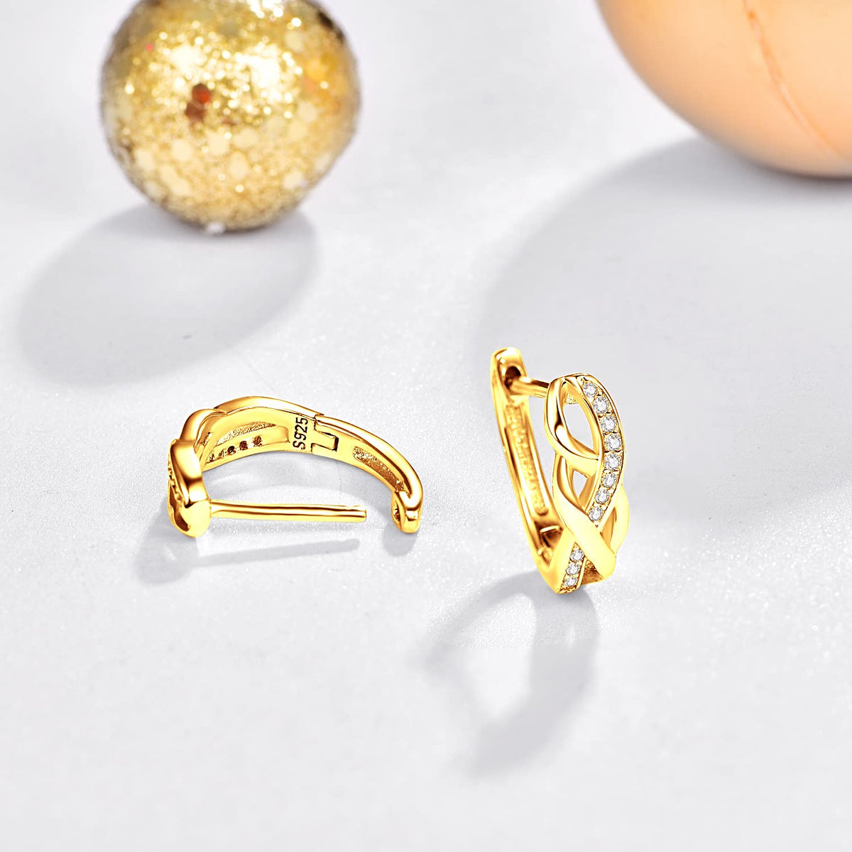925 Sterling Silver Hoop Earrings with 18K Cubic Zirconia Small Huggie – Gold