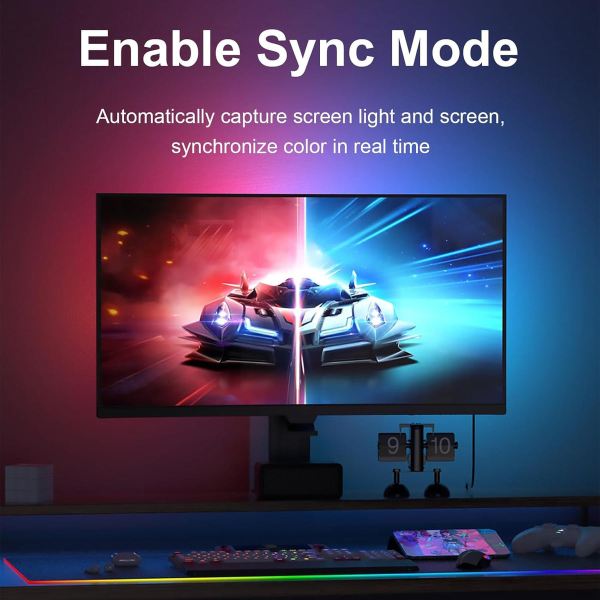 MIWATT Backlit Gaming Monitor Light with Color Sync Effect on Screen for 27-32 Inch Computer Monitor Compatible with Windows and MacOS Computer