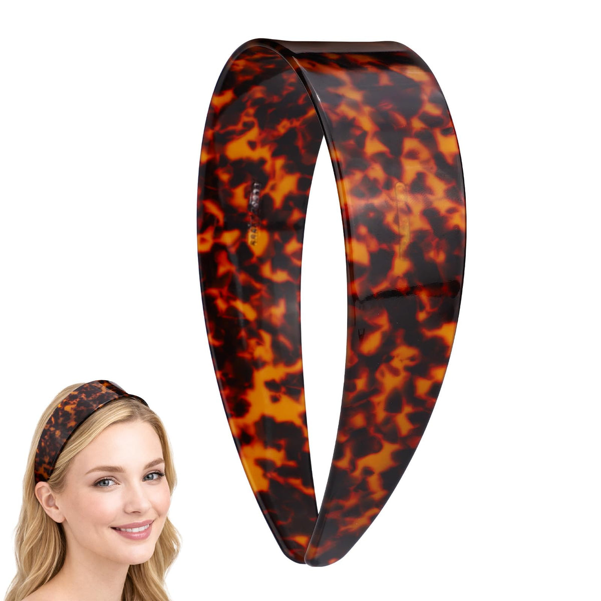 Tortoiseshell Hairband 3.8cm Wide Non-Slip Teeth Leopard Acetate - Dark Tortoiseshell