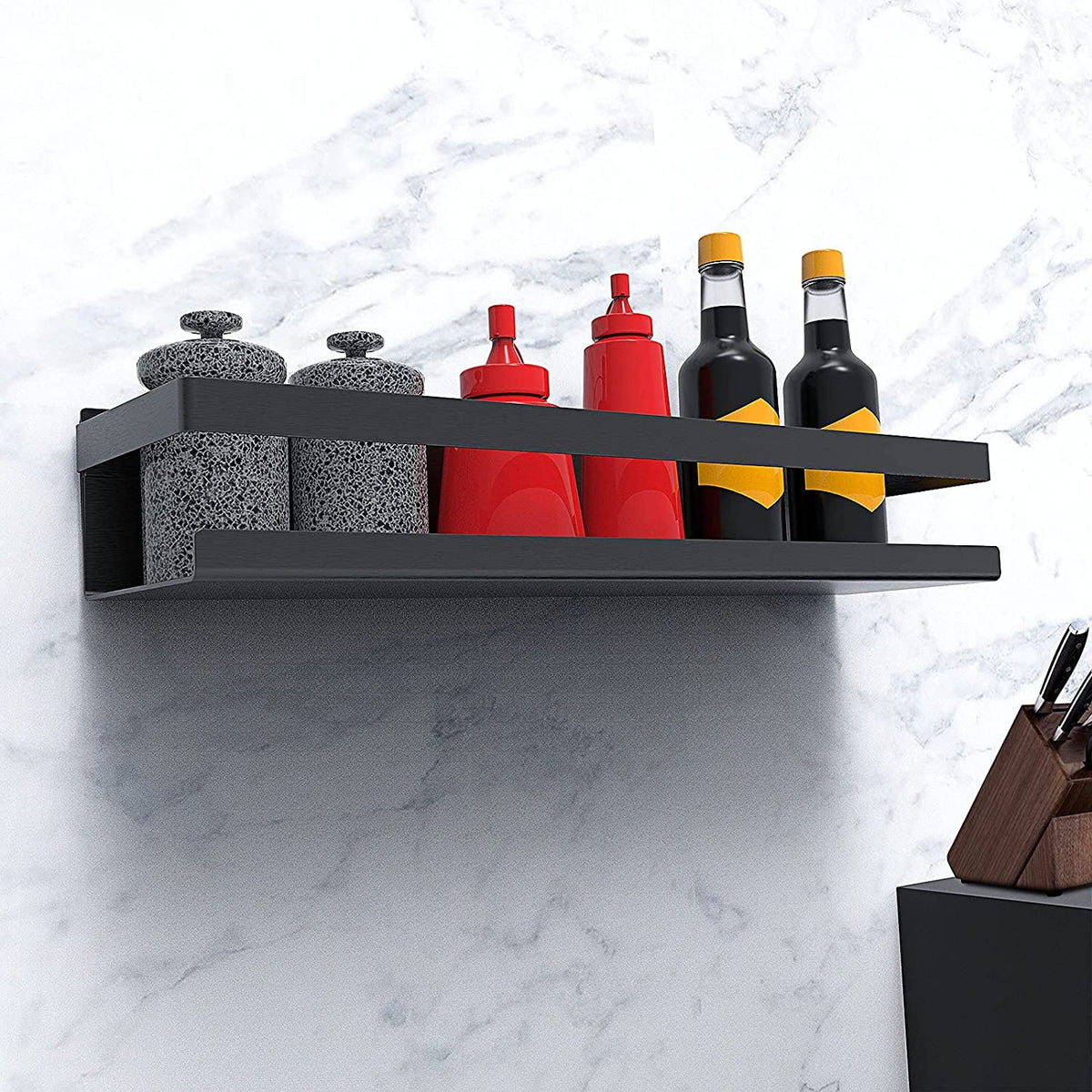 Etajeră de duș autoadezivă fără găurire din inox SUS 304 Bestdon 30 cm – Negru