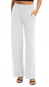 Pantaloni palazzo largi cu talie înaltă elastică EXCHIC – Alb S