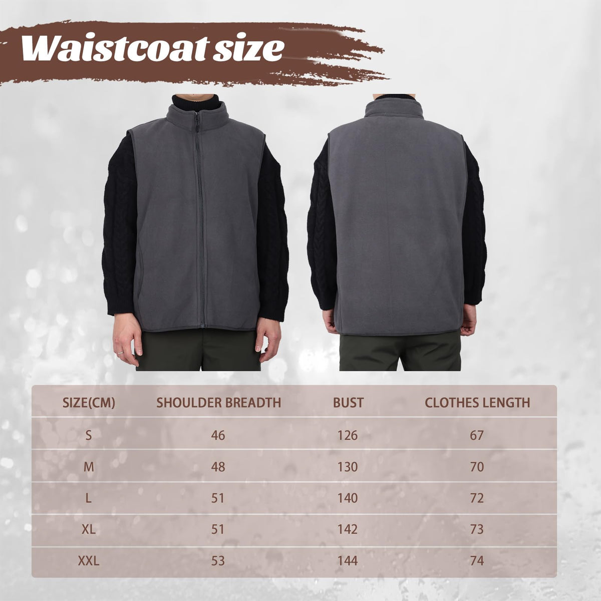 Men’s Fleece-Lined Full-Zip Outdoor Vest Polar Sleeveless Bodywarmer – Grey XXL