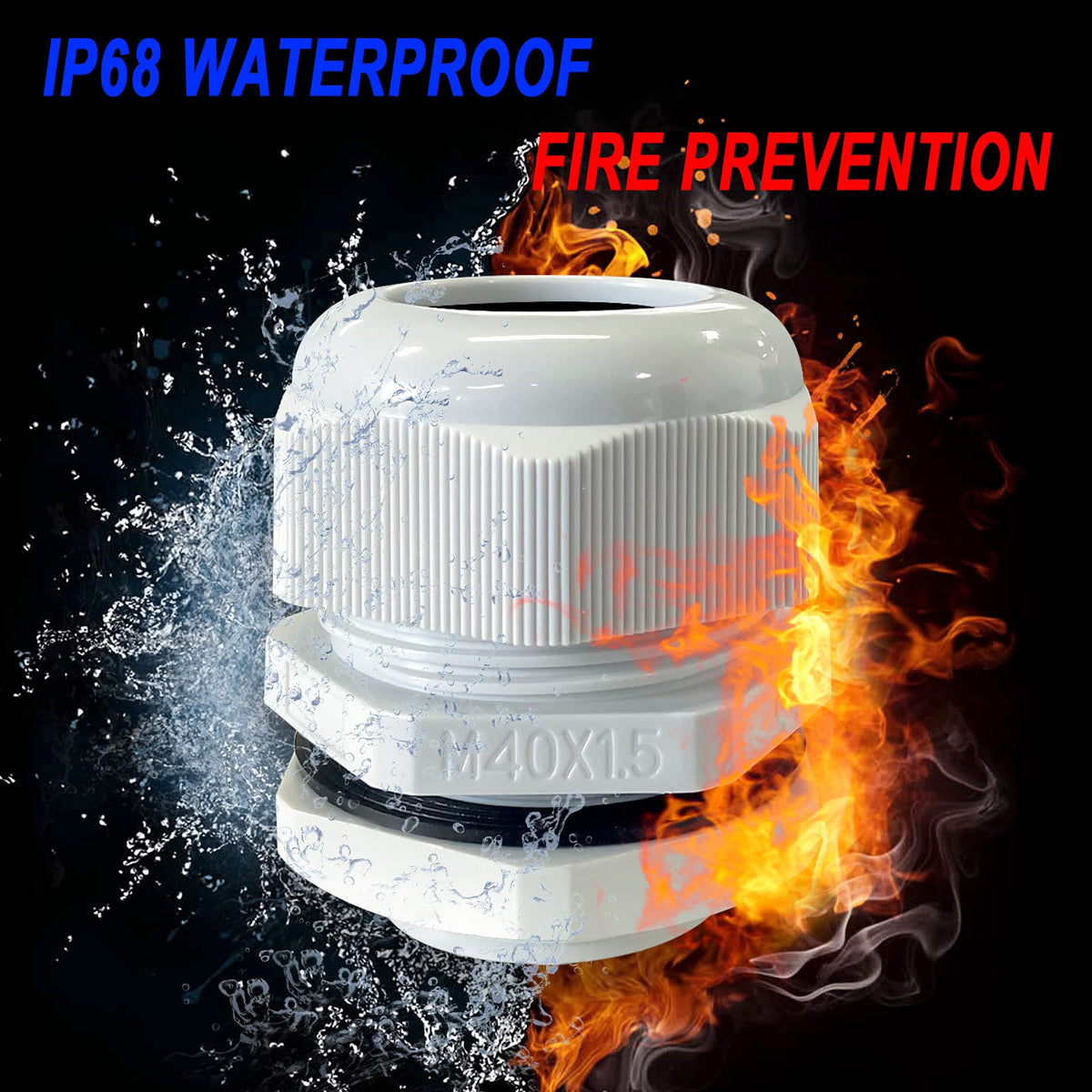 Bolatus M40 x 1.5 IP68 Waterproof Fire Prevention Cable Grommet with Lock Nut for Cable Gland 6pcs