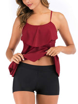 Women's 2-Piece Flounce Tankini Printed Top with Boyshorts Plus Size – Wine Red L