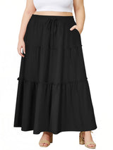 Women's Maxi Skirt Stretch High Waist Pleated with Pockets – Black 4XL