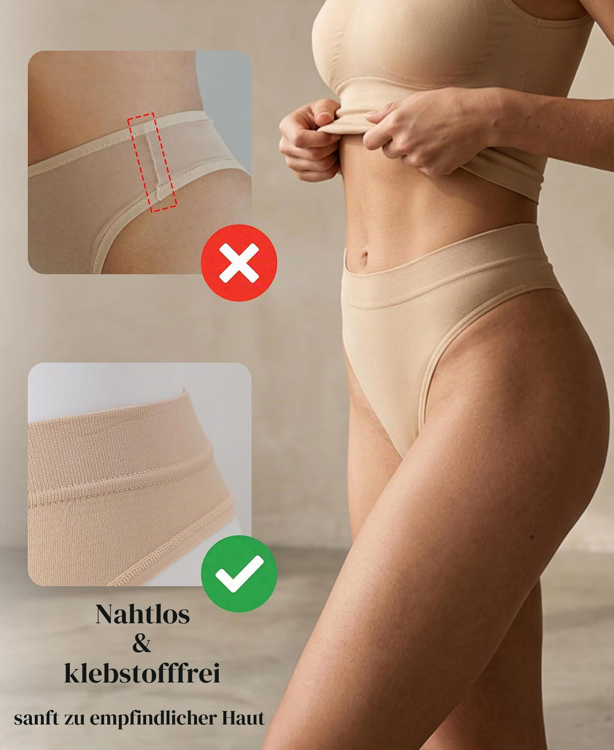 Women's Seamless High Waist String Thongs Breathable Elastic Waistband Comfortable – Pack