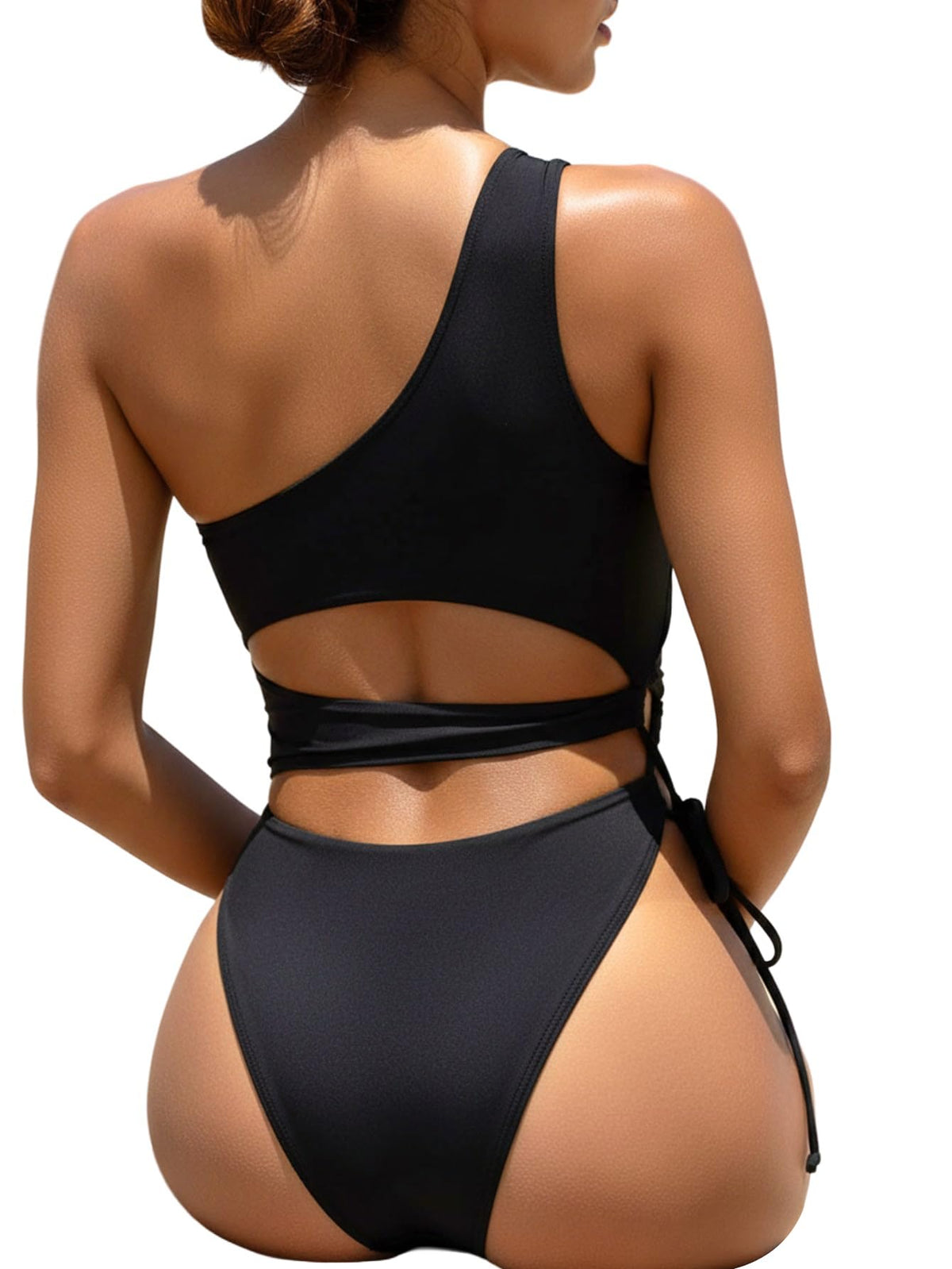 Women's Cut-Out One-Piece Swimsuit Push-Up Cups – Black M
