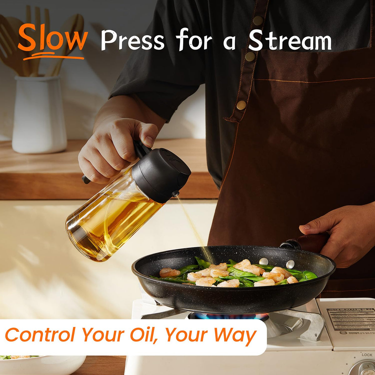 TrendPlain 16oz Oil Sprayer for Cooking Oil - 470ml Olive Oil Bottle - 2-in-1 Oil Dispenser and Oil Sprayer - Kitchen Gadgets for Cooking, Salad and Grill Black & Green