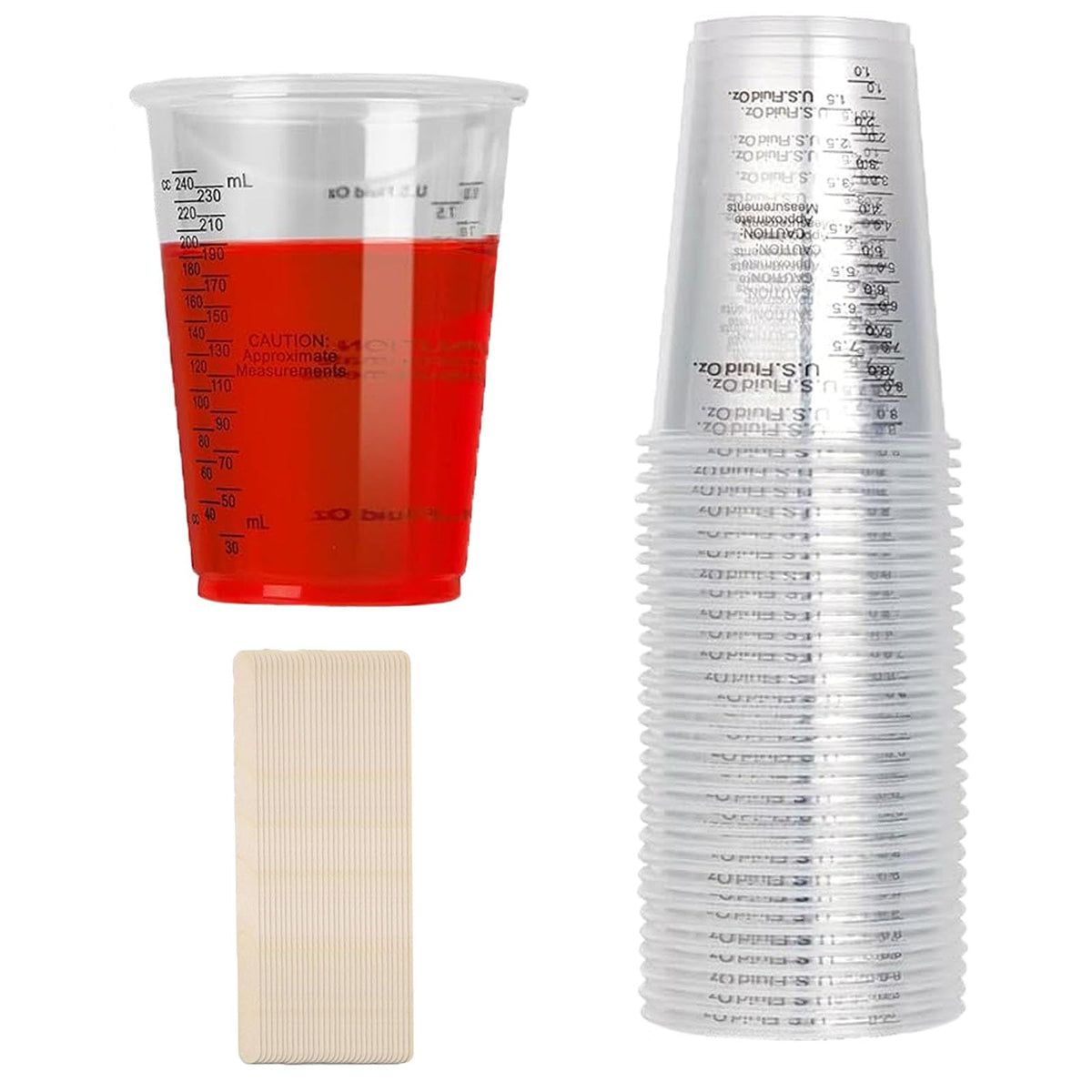 Pahare gradate pentru amestecat rășină epoxidică 240ml cu 30 spatule, set 30 bucăți