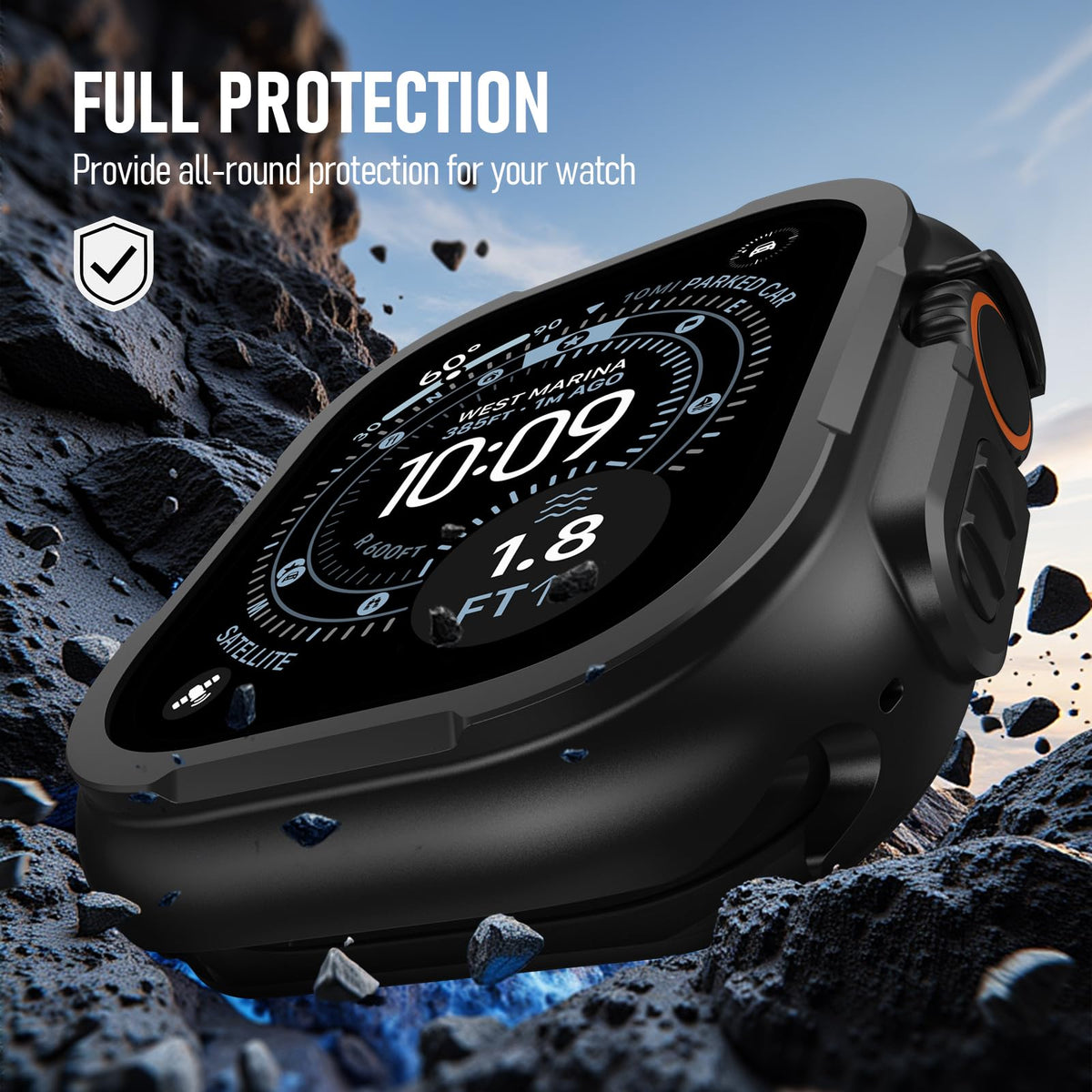 Apple Watch Metal Protective Case 3‑in‑1 with Screen & Back Cover – 49mm Black