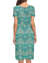 Women's Summer Dress Short Sleeve Knee-Length - Green XL