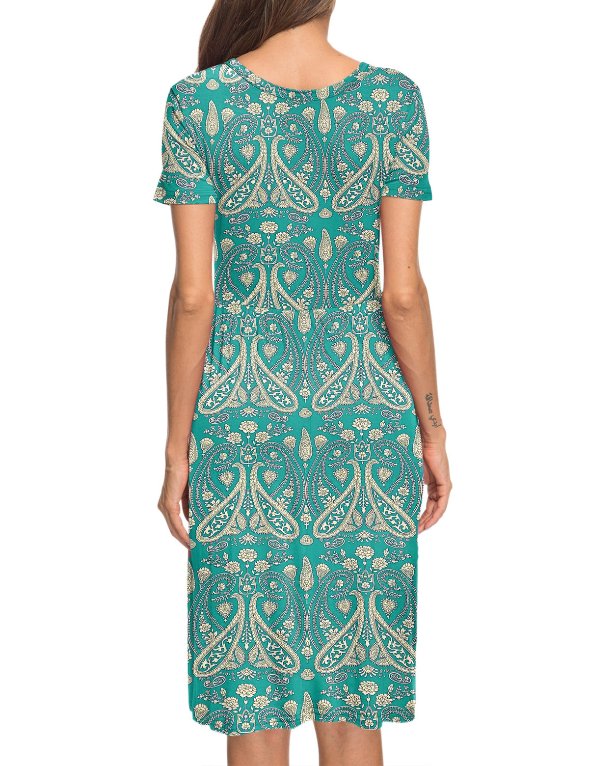 Women's Summer Dress Short Sleeve Knee-Length - Green XL