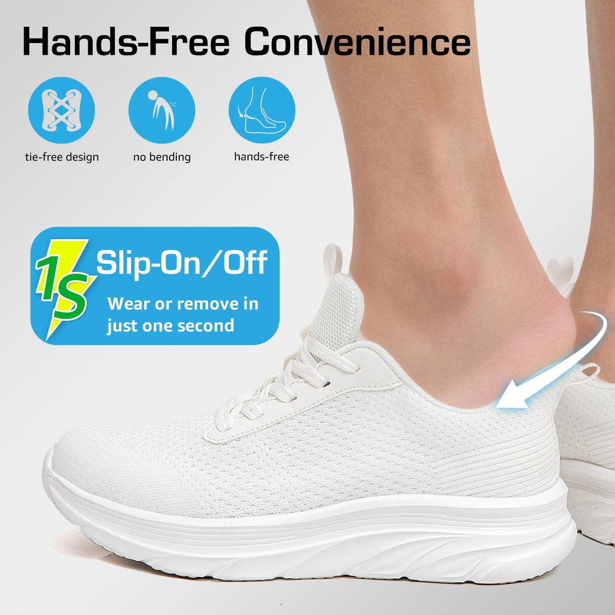 Pantofi sport slip-on fără șireturi pentru bărbați, respirabili – Alb EU 46