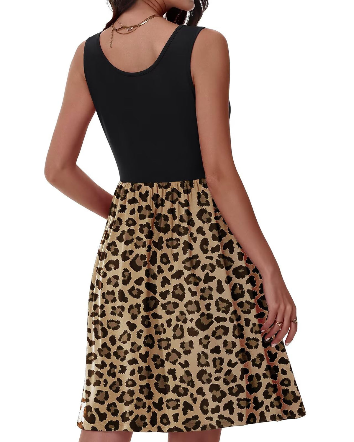 Rochie casual lejeră până la genunchi cu nasturi și buzunare – Animal Print Leopard XXL