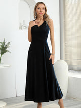 Rochie lungă de seară elegantă petrecută cu decolteu în V și crăpătură – Albastru-Negru XXL