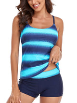 Women's Tankini Two-Piece Swimsuit Padded Top & Shorts – Navy Blue Flower XL