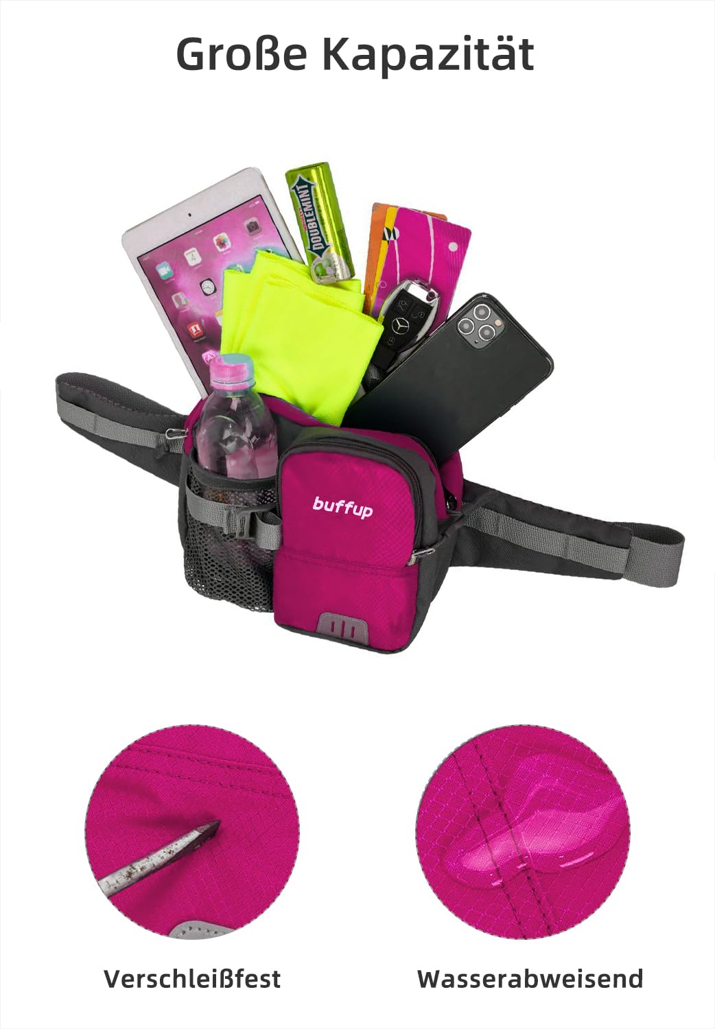 Waist Bag with Bottle Holder Sports Hip Bag Outdoor Cycling Hiking Running – Rose