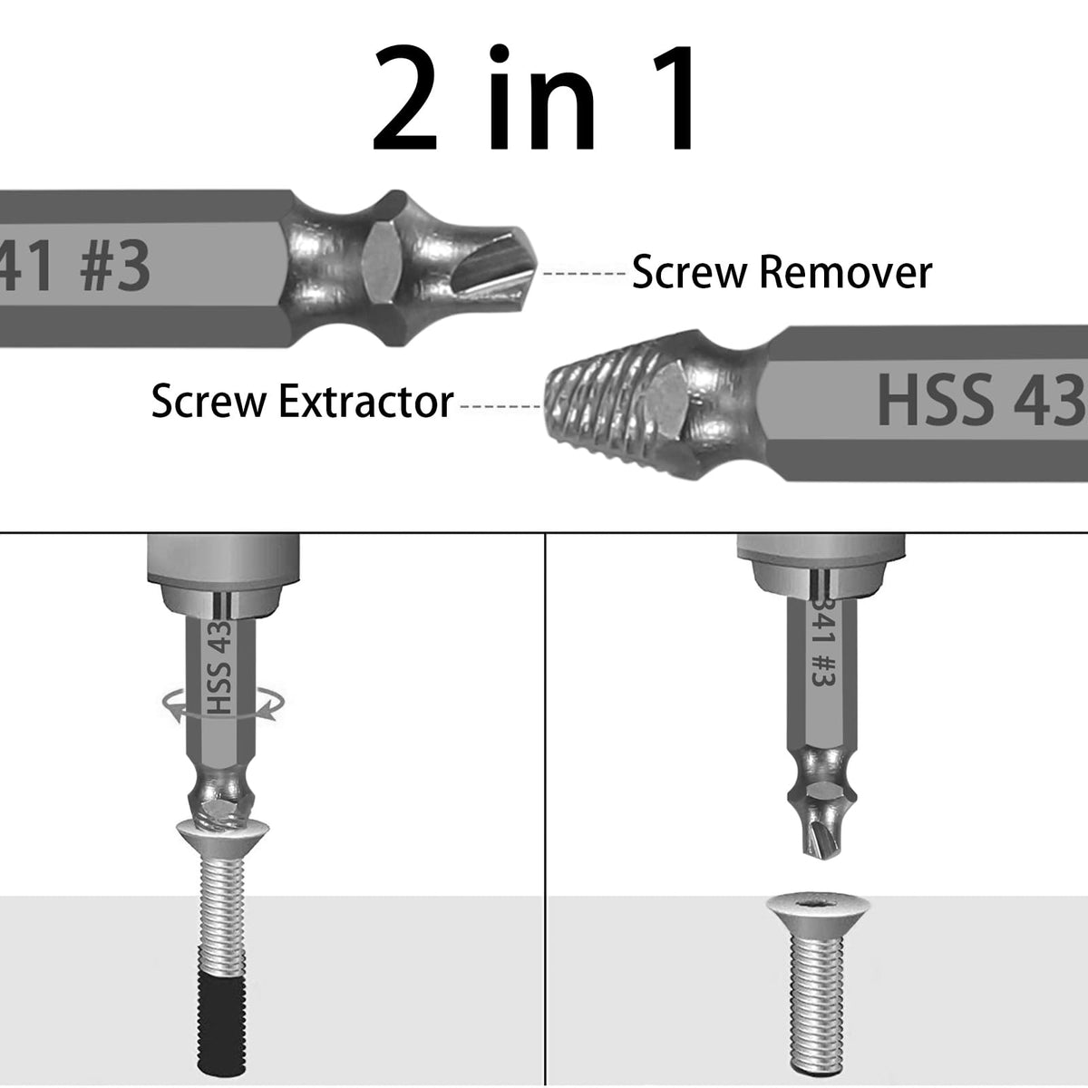 Set 5 extractoare de șuruburi rupte sau deteriorate Niudai din oțel rapid HSS 2-12 mm