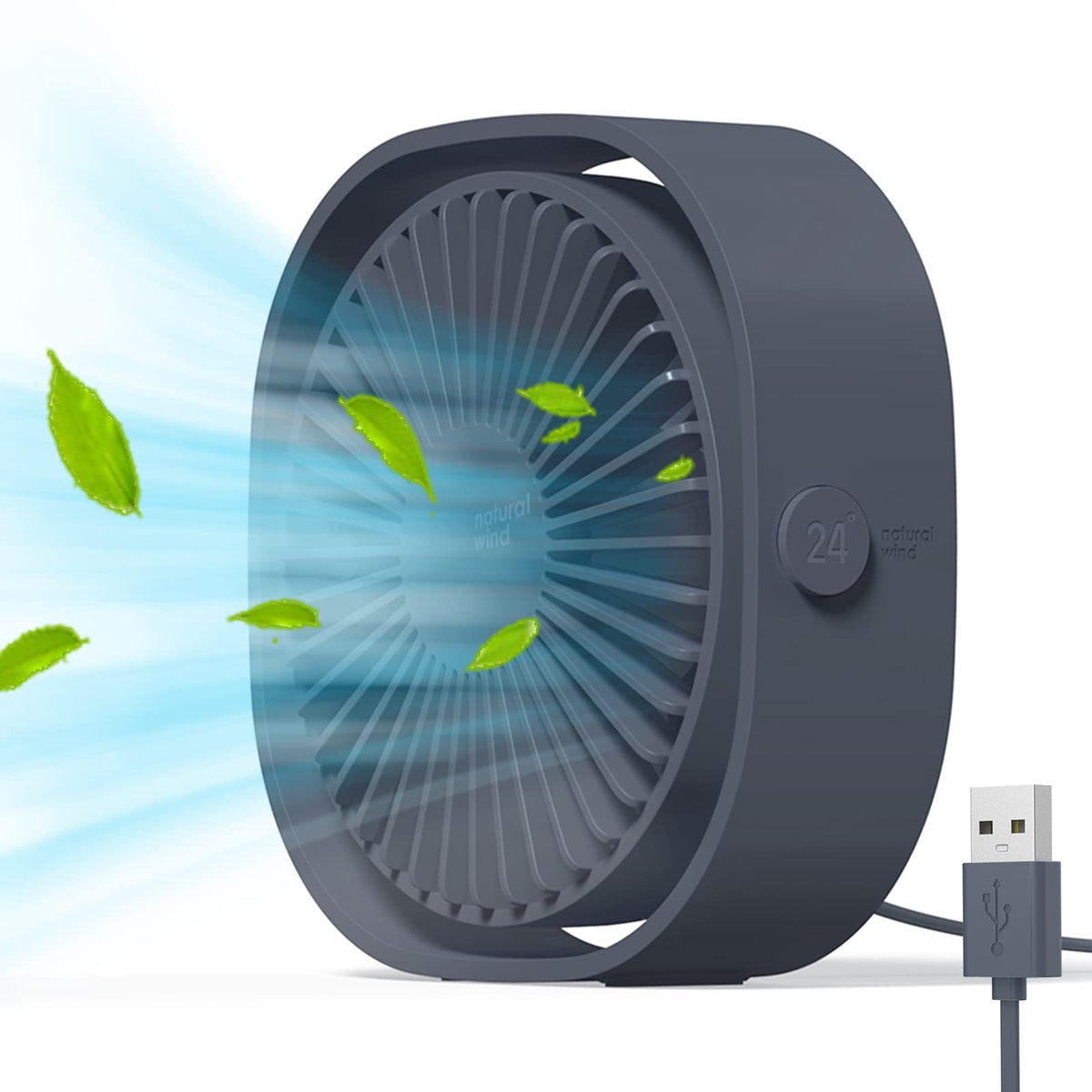 Mini ventilator silențios USB de birou Simpeak rotire 360° 3 trepte – Albastru