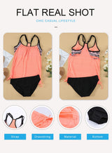 Costum de baie două piese tip tankini damă cu bureți push-up și abdomen aplatizat – Roz XL
