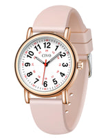Women's Silicone Analog Watch Easy-Read Numbers Waterproof Quartz – Pink
