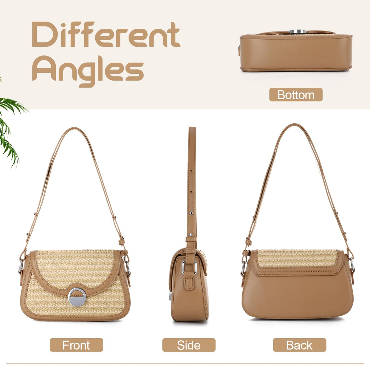 Women's Straw Woven Shoulder Tote Bag Beach Handbag – Apricot