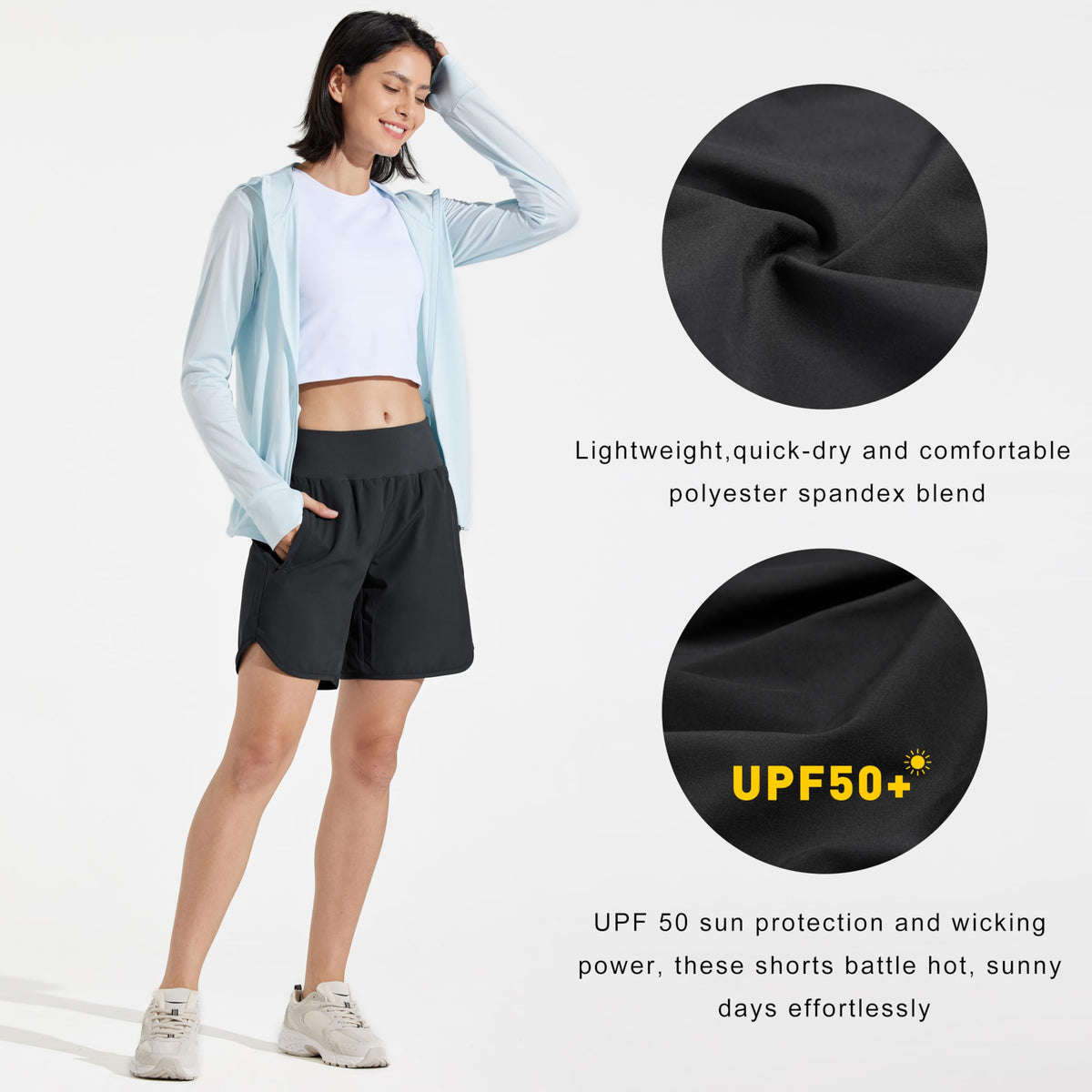 Pantaloni scurți sport damă pentru alergare cu colant interior respirabil – Negru L