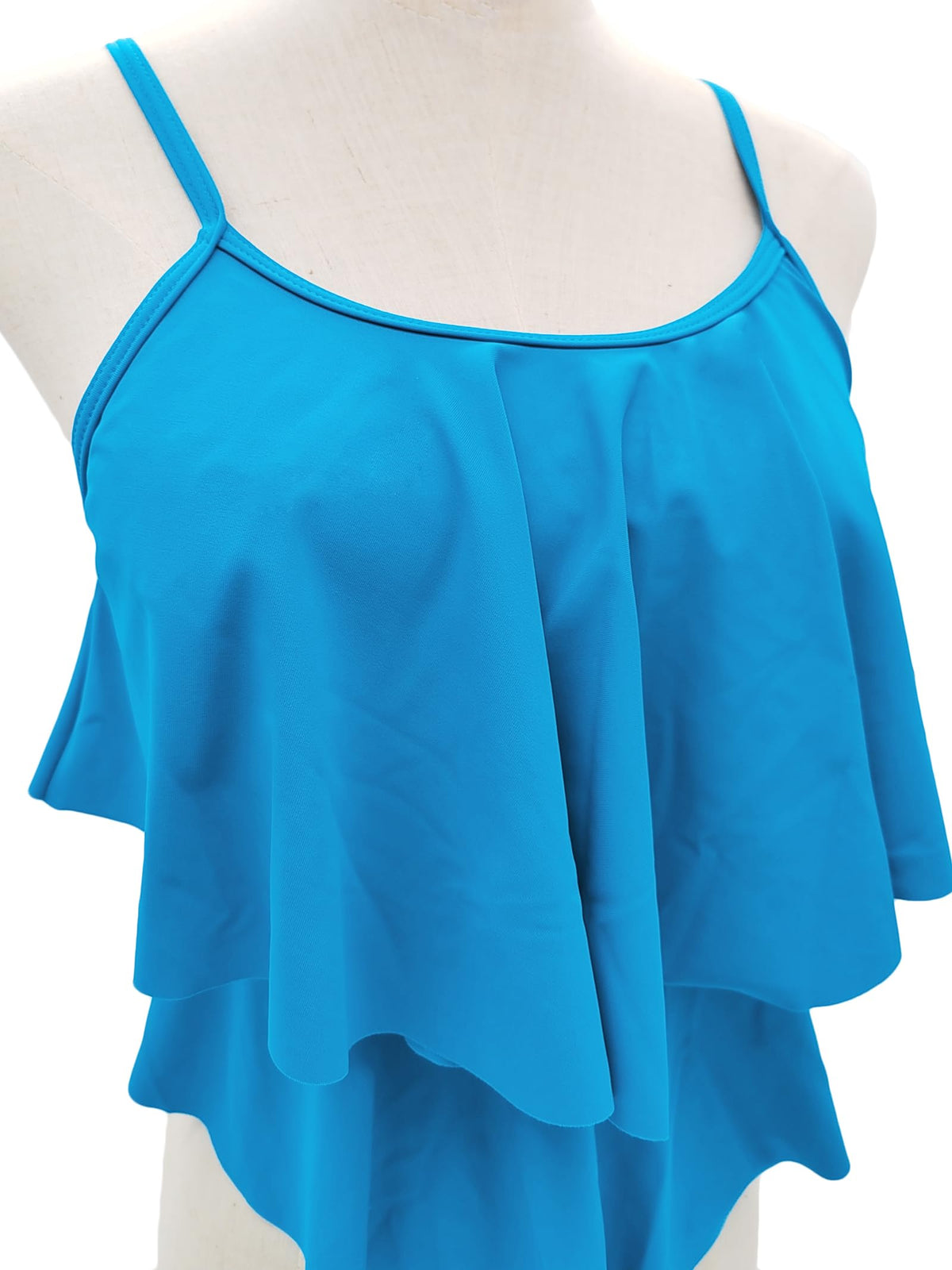 Costum de baie două piese tip tankini damă cu volane și talie înaltă – Albastru L