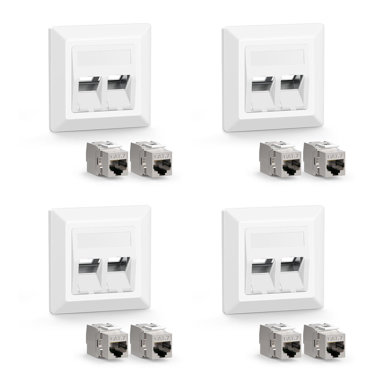 2-Port Flush Network Socket CAT7 Keystone RJ45 LAN Faceplate – White