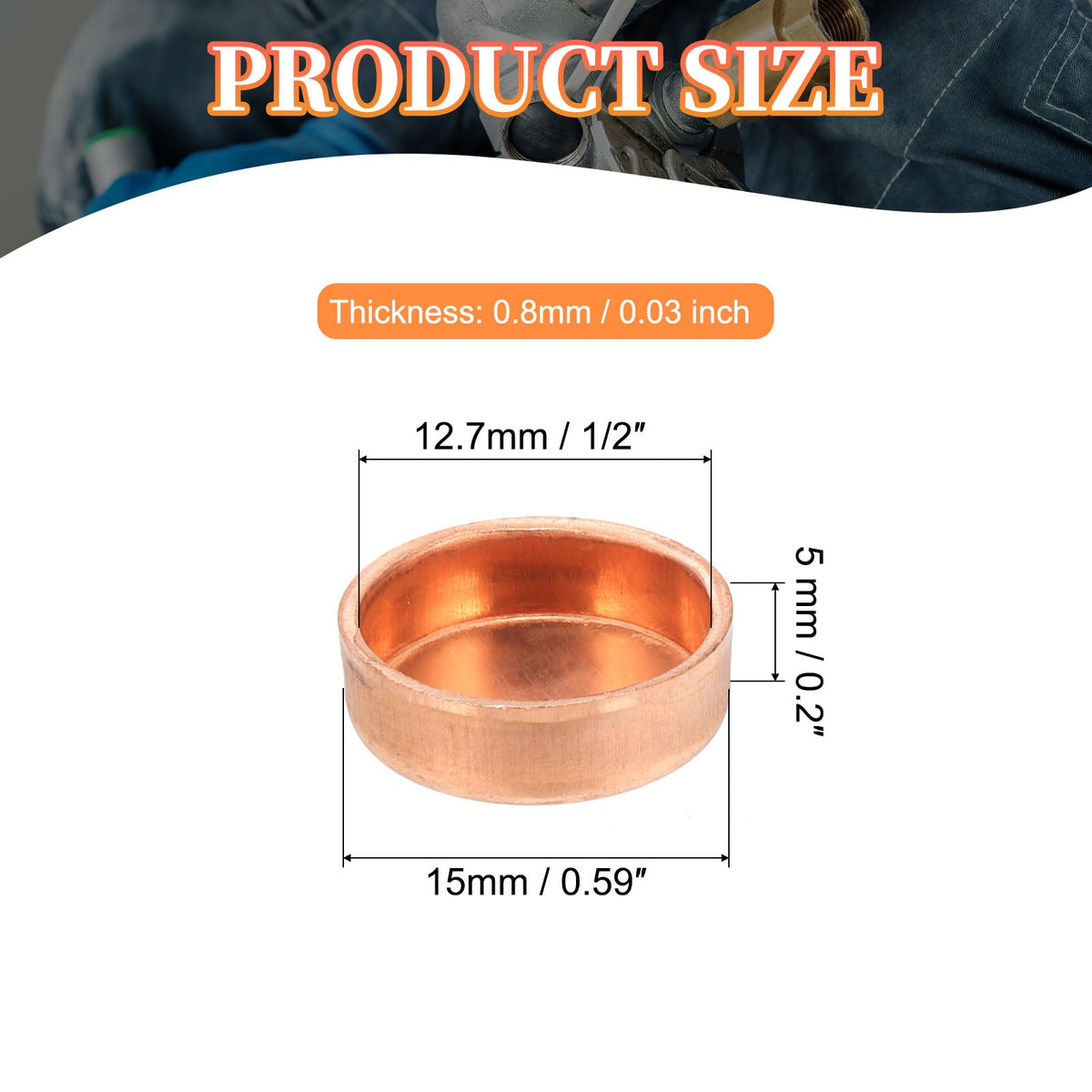 Copper Pipe End Cap 1/2in ID Weld Plug Fitting – 1/2in