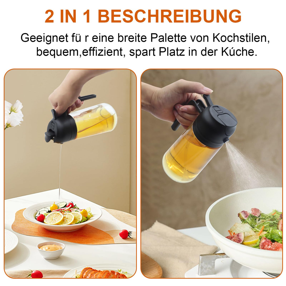 Pulverizator și dozator 2-în-1 pentru ulei de gătit și friteuză 470ml