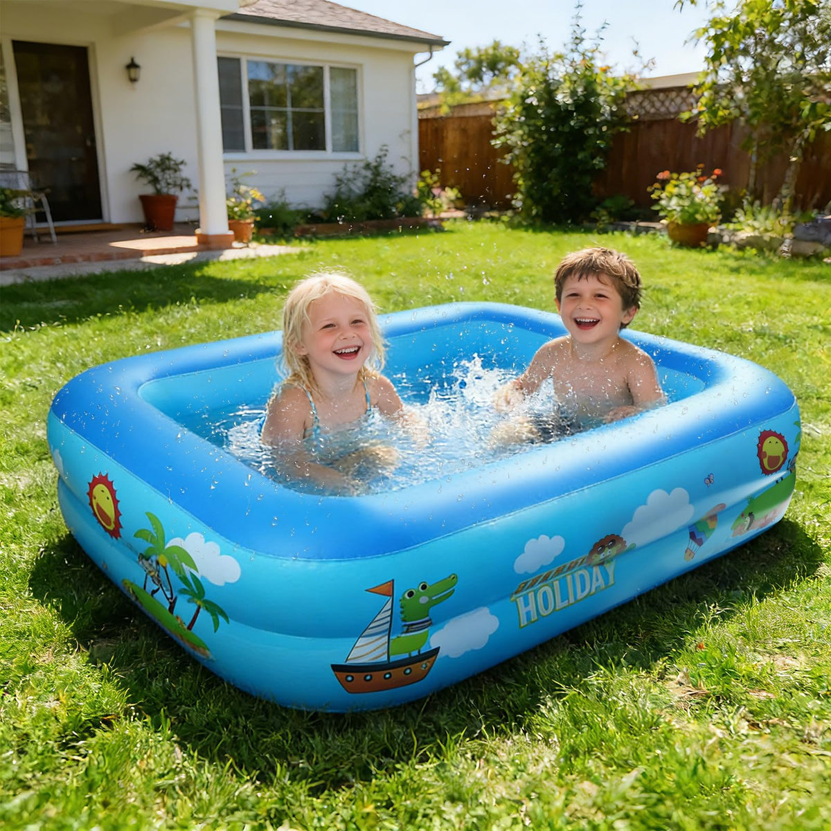 Inflatable Children's Pool 108 x 84 x 30 cm 2-Ring Rectangular – 108x84x30cm