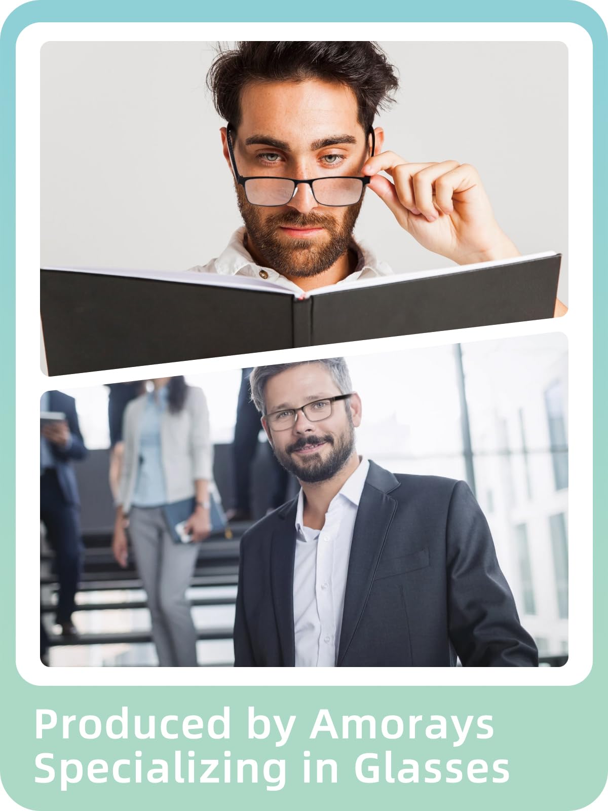 Amoray's 2 Pack Progressive Multifocus Reading Glasses Men Metal Anti-Blue Light Reading Glasses with Spring Hinges 8003 (Black & Gray, +2.50)