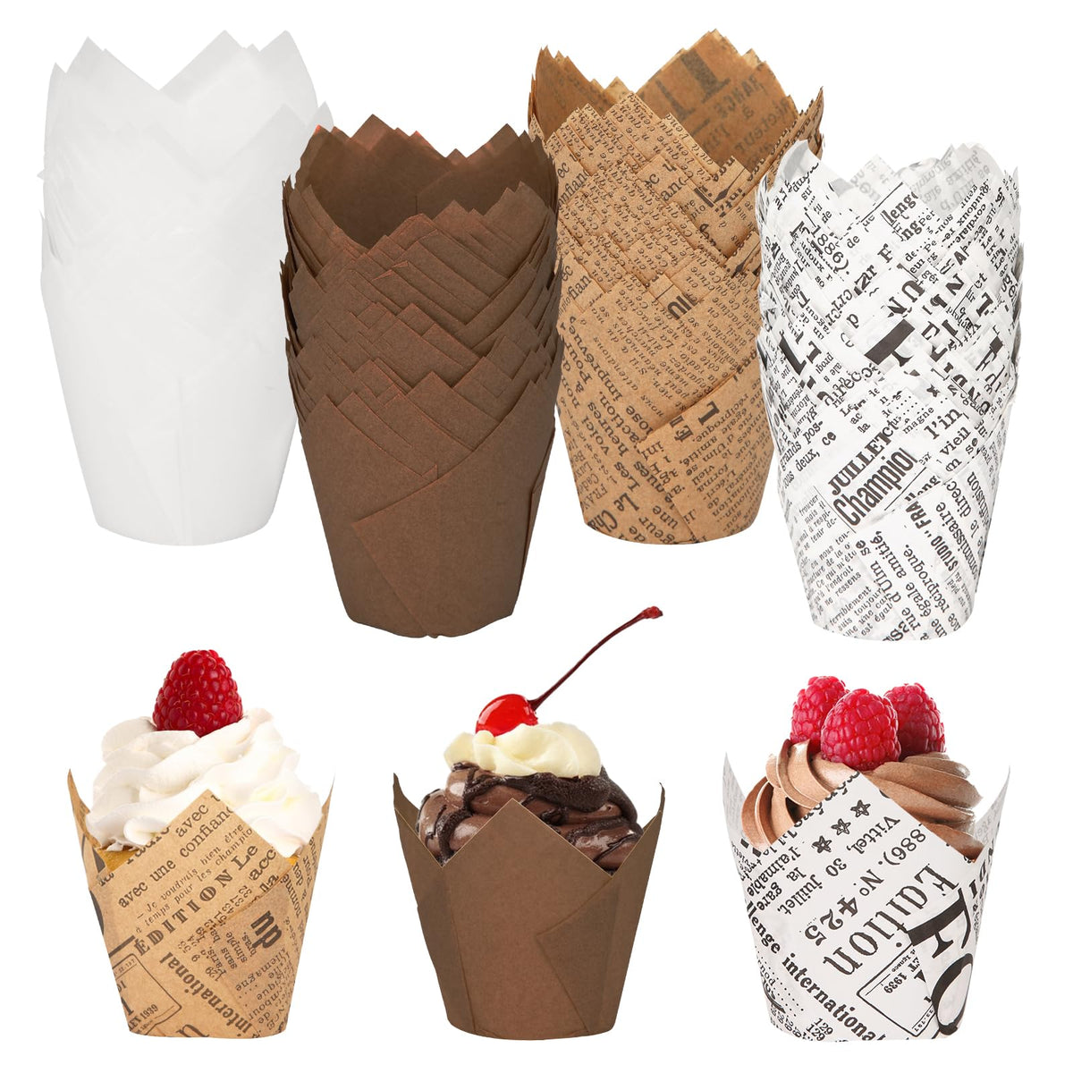 Forme din hârtie tip lalea pentru brioșe și cupcakes, set 200 bucăți – Multicolor