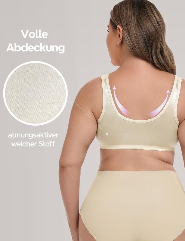 Minimizer Wireless T-Shirt Bra Front Closure Strong Support Plus Size – Beige 90B