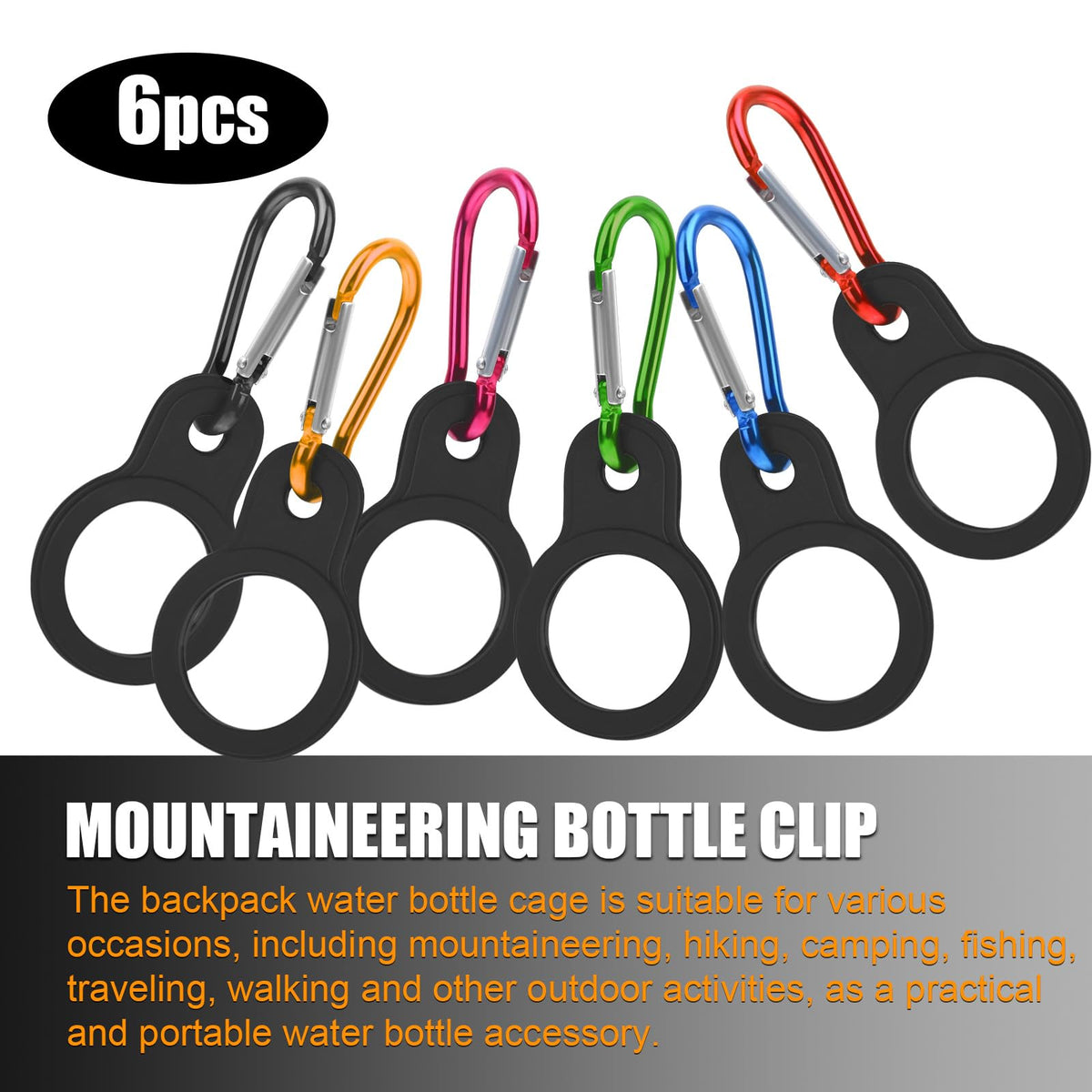 Carabiner Bottle Holder 6-Pack Belt Clips Water Bottle Carabiners – Black