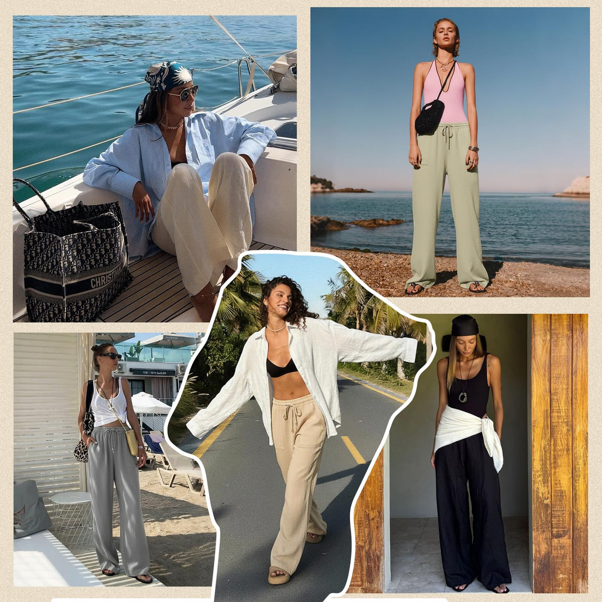 Women's Linen Trousers Lightweight Wide Leg with Pockets – Summer