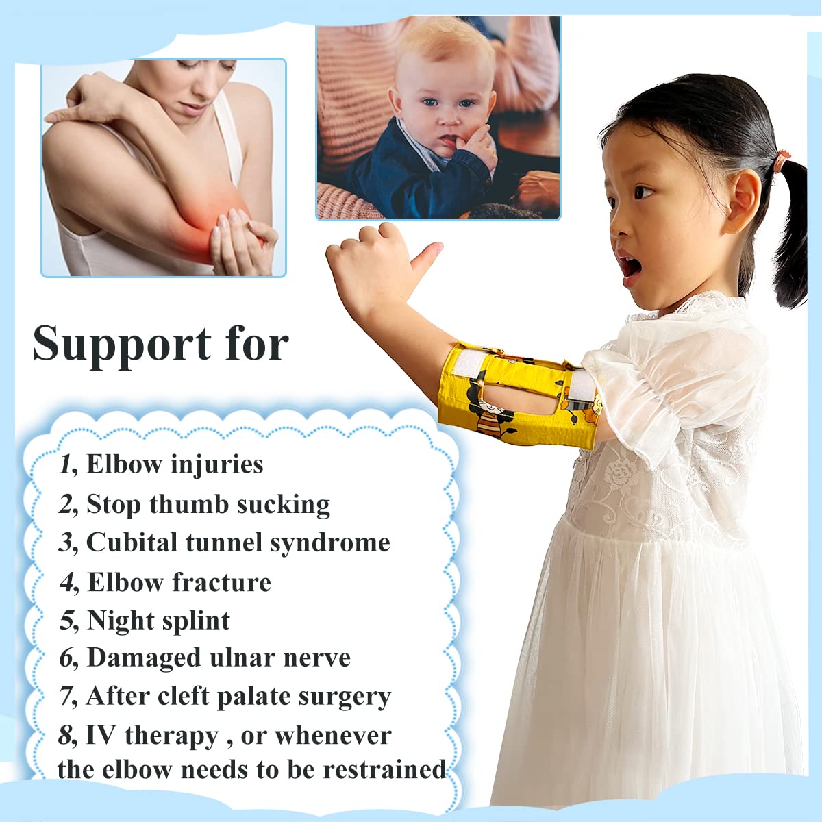 Elbow Immobilizer Splint Pair Prevent Scratching Face Thumb Sucking IV Tube Pulling for Babies – Small 2PCS