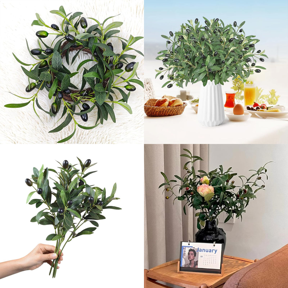 Crenguțe artificiale de măslin pentru aranjamente decorative 30 cm, set 12 bucăți