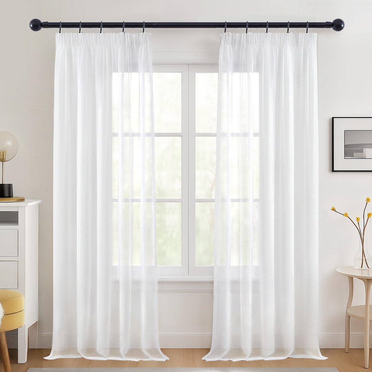 Deconovo Sheer Track Curtains Transparent – White