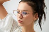 FONHCOO Blue Light Filter Glasses Women TR90 Blue Light Glasses Without Prescription, Super Light Anti-Fatigue Computer Glasses Gaming Safety Glasses (Champagne)