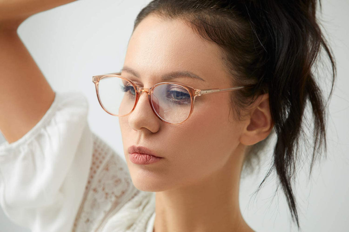 FONHCOO Blue Light Filter Glasses Women TR90 Blue Light Glasses Without Prescription, Super Light Anti-Fatigue Computer Glasses Gaming Safety Glasses (Champagne)